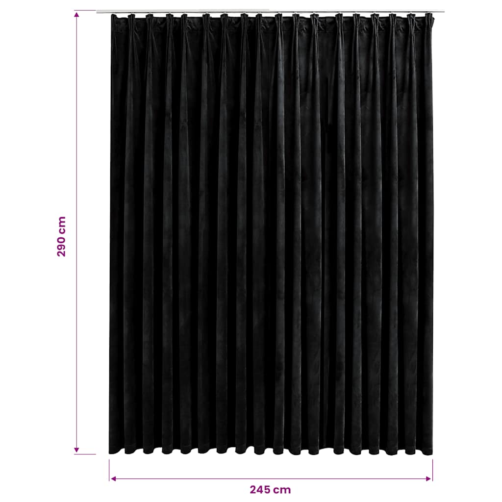 Verdunkelungsvorhang mit Haken Samt Schwarz 290 x 245 cm