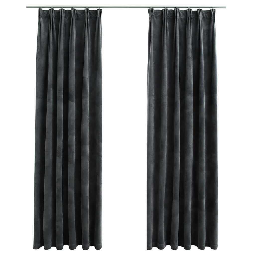 Verdunkelungsvorhänge mit Haken 2 Stk. Samt Anthrazit 140x225cm