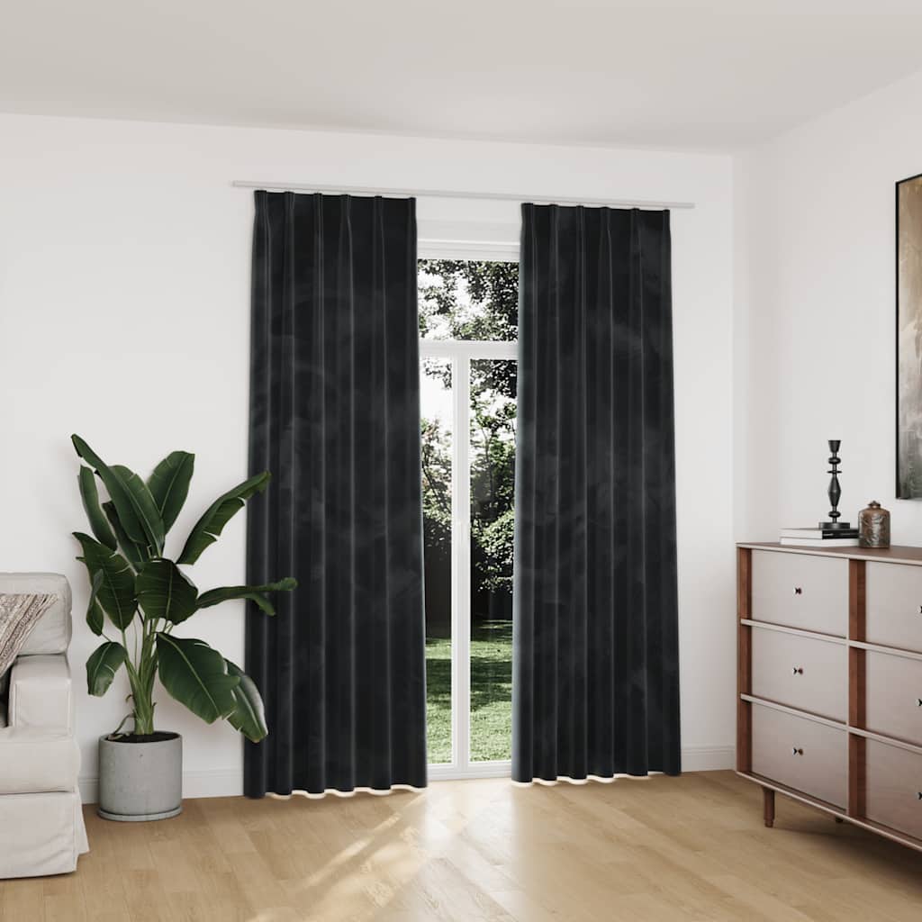 Verdunkelungsvorhänge mit Haken 2 Stk. Samt Anthrazit 140x225cm