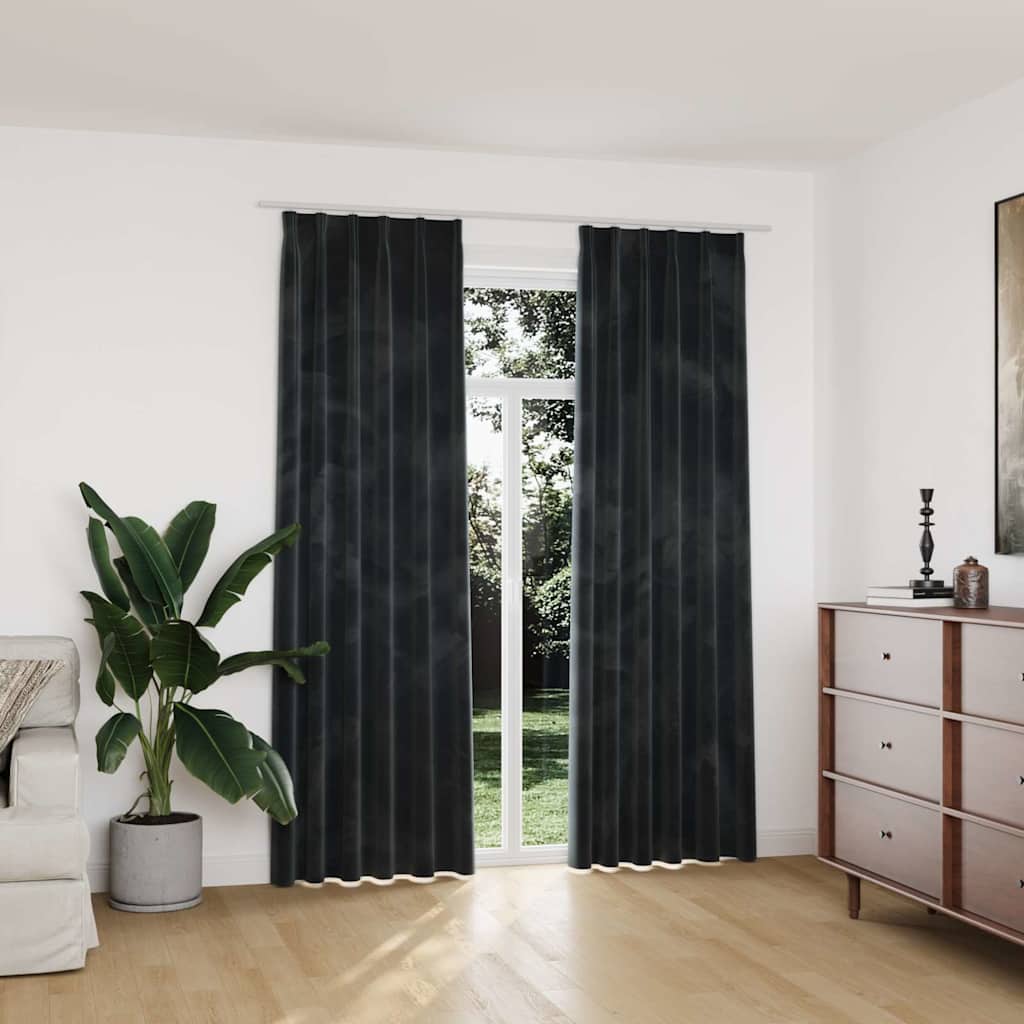 Verdunkelungsvorhänge mit Haken 2 Stk. Samt Anthrazit 140x225cm