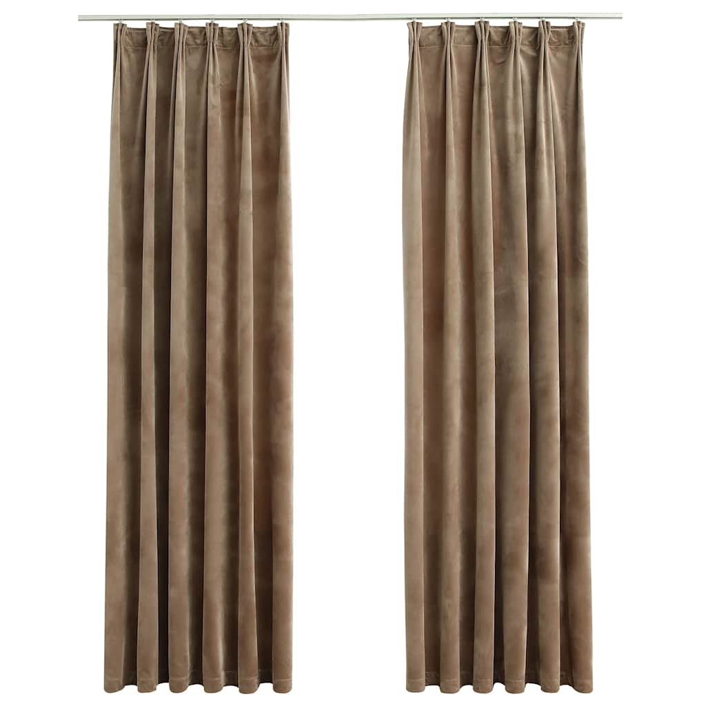 Verdunkelungsvorhänge mit Haken 2 Stk. Samt Beige 140x225 cm