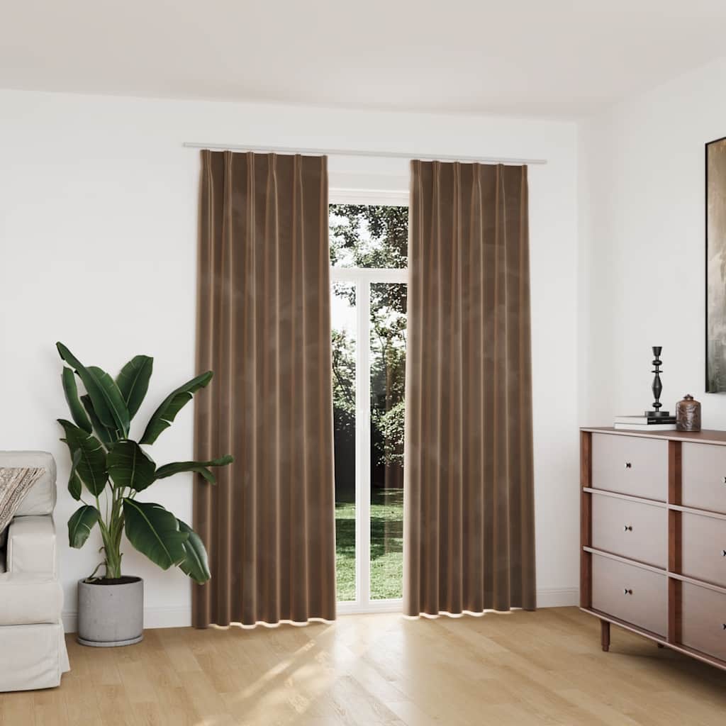 Verdunkelungsvorhänge mit Haken 2 Stk. Samt Beige 140x225 cm