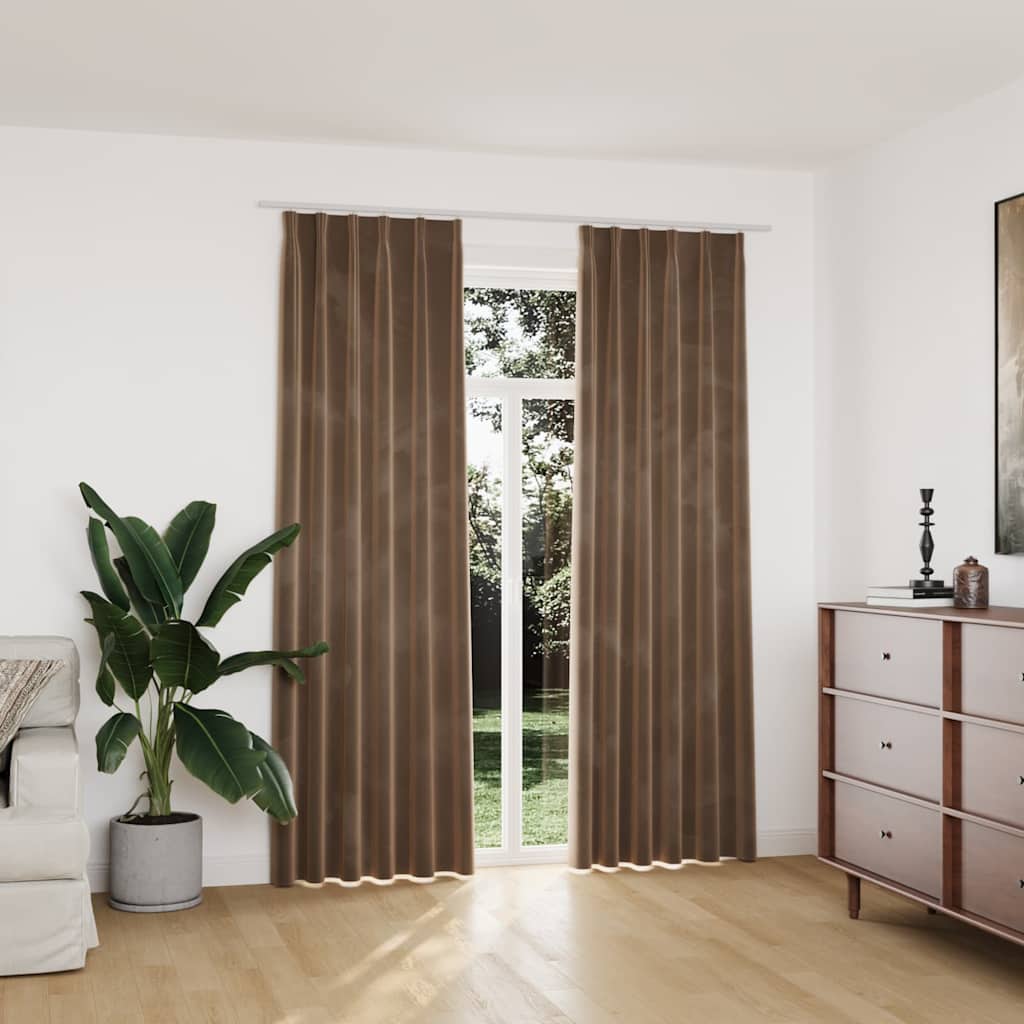 Verdunkelungsvorhänge mit Haken 2 Stk. Samt Beige 140x225 cm