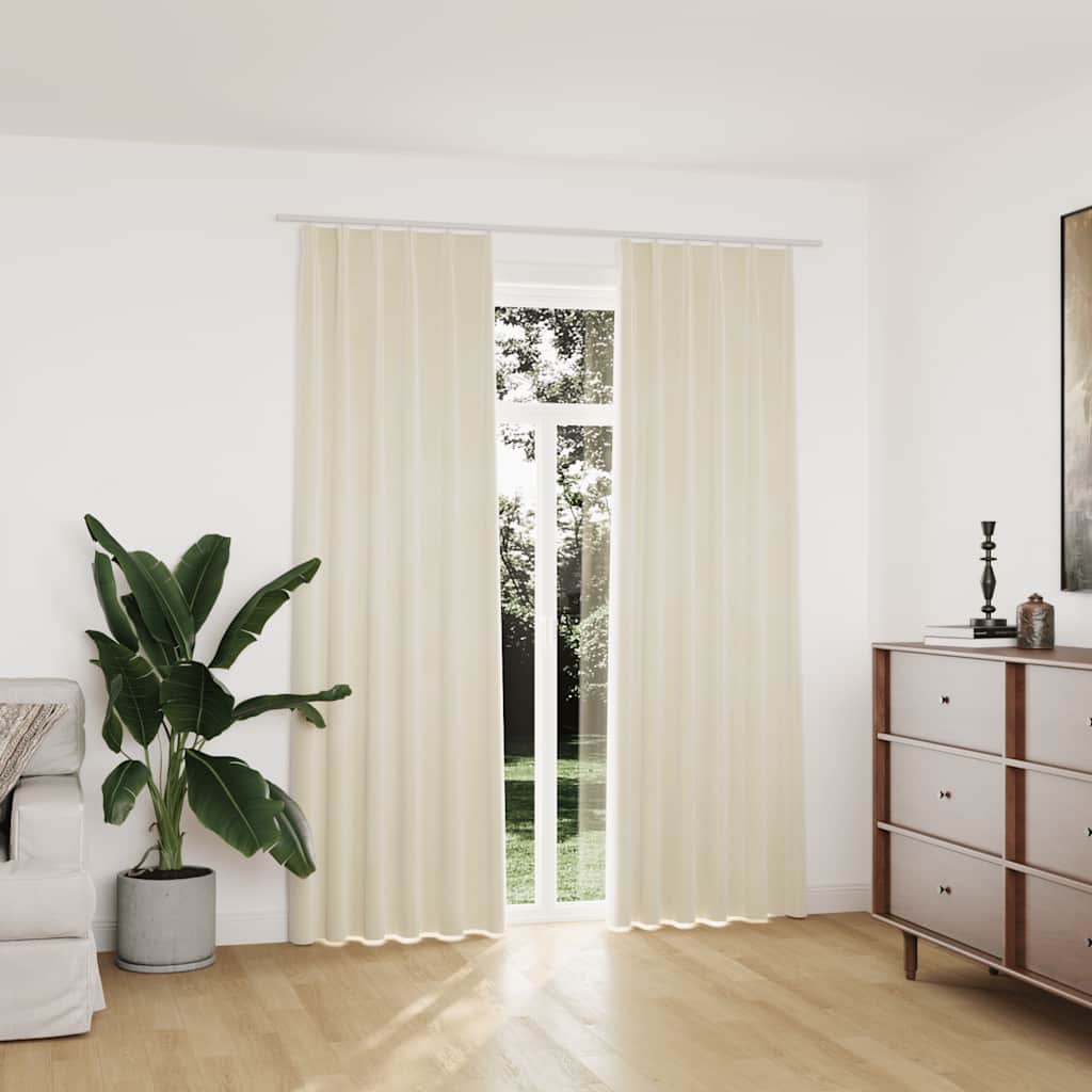 Verdunkelungsvorhänge mit Haken 2 Stk. Samt Creme 140x225cm