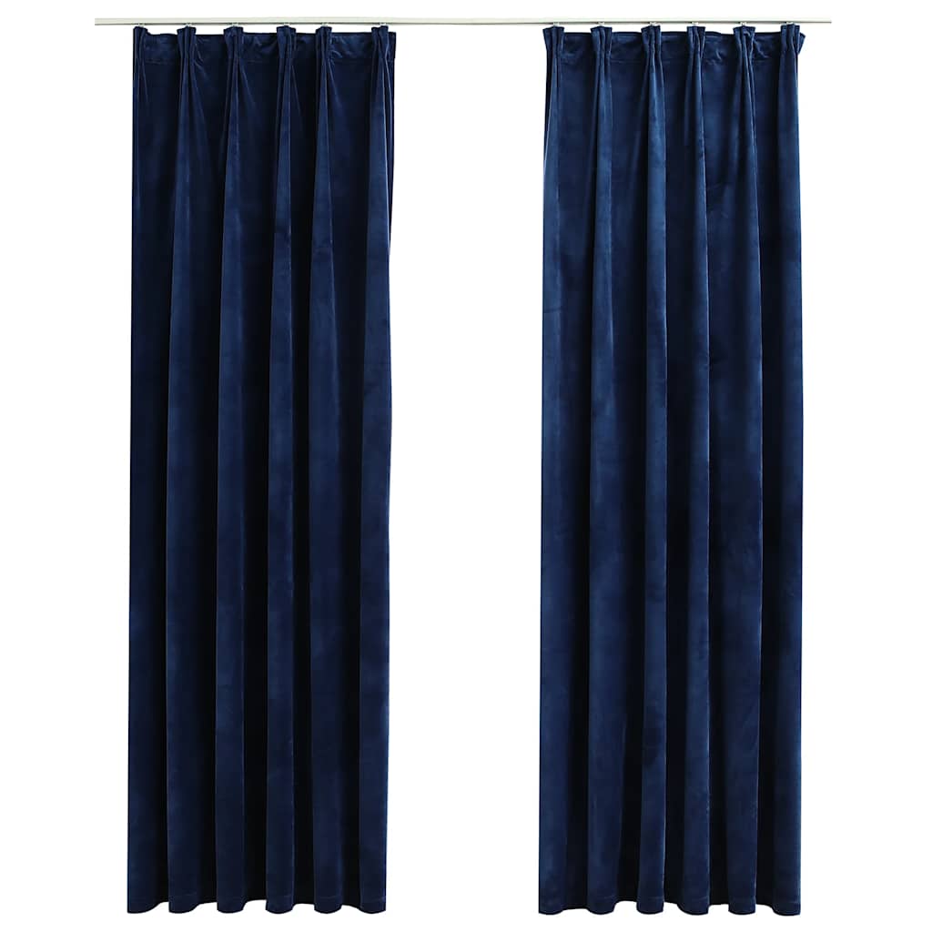 Verdunkelungsvorhänge Haken 2 Stk. Samt Dunkelblau 140x225cm