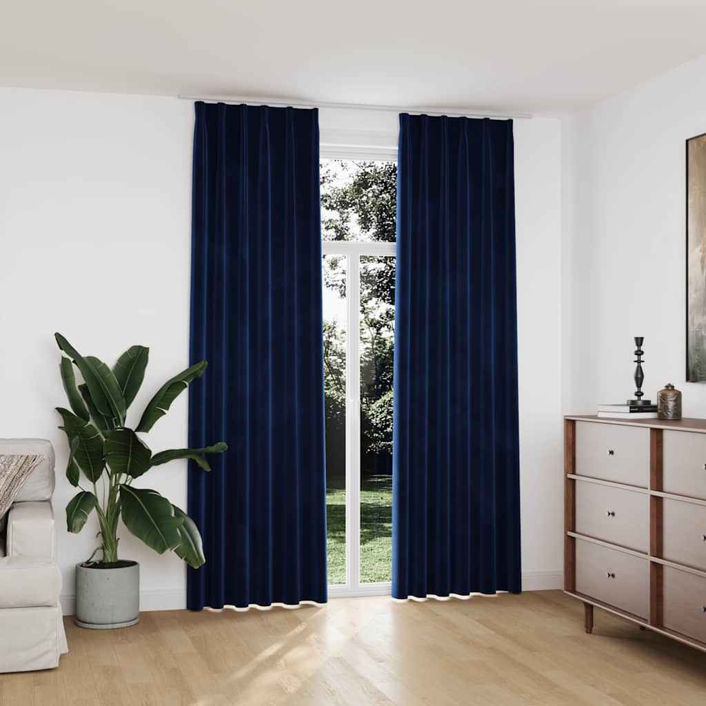 Verdunkelungsvorhänge Haken 2 Stk. Samt Dunkelblau 140x245cm