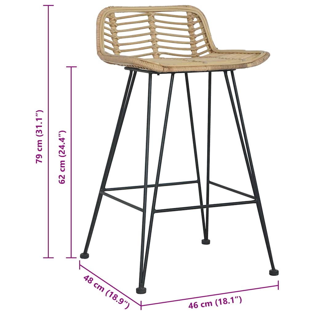 Barhocker 2 Stk. Rattan Natur