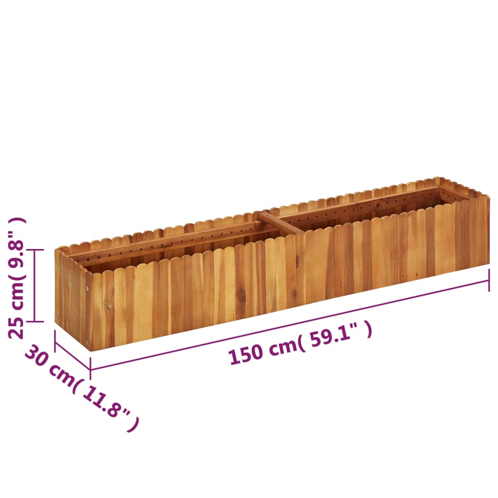 Plate-bande surélevée de jardin 150 x 30 x 25 cm en bois d'acacia massif