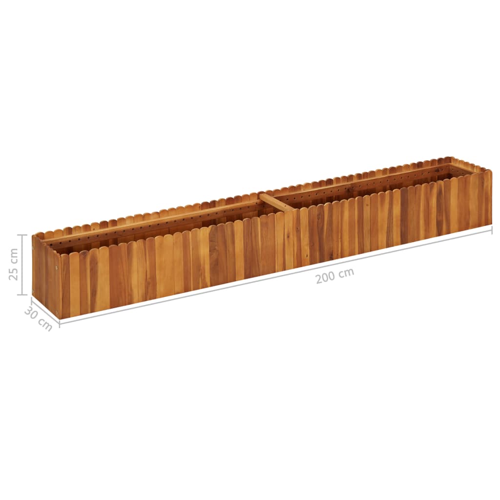 Plate-bande surélevée de jardin 200 x 30 x 25 cm en bois d'acacia massif