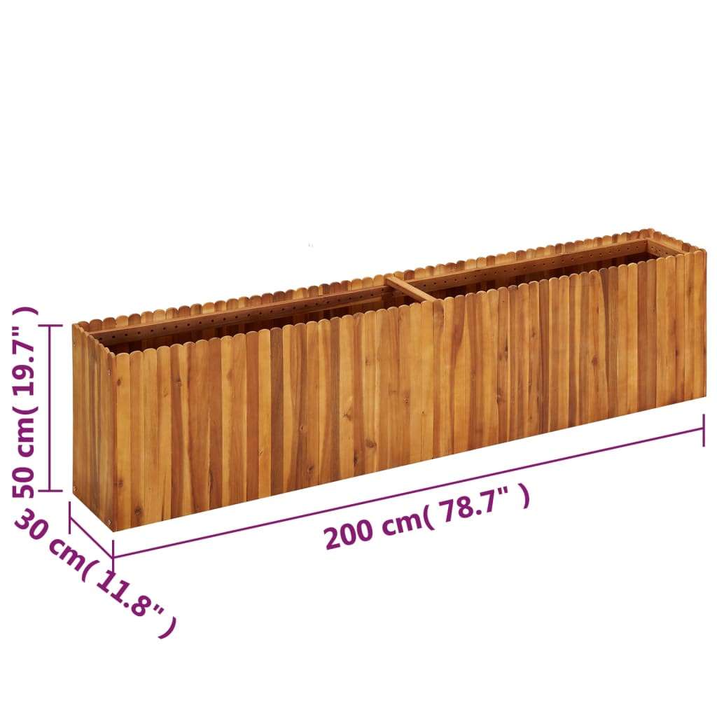 Garden raised bed 200 x 30 x 50 cm solid acacia wood