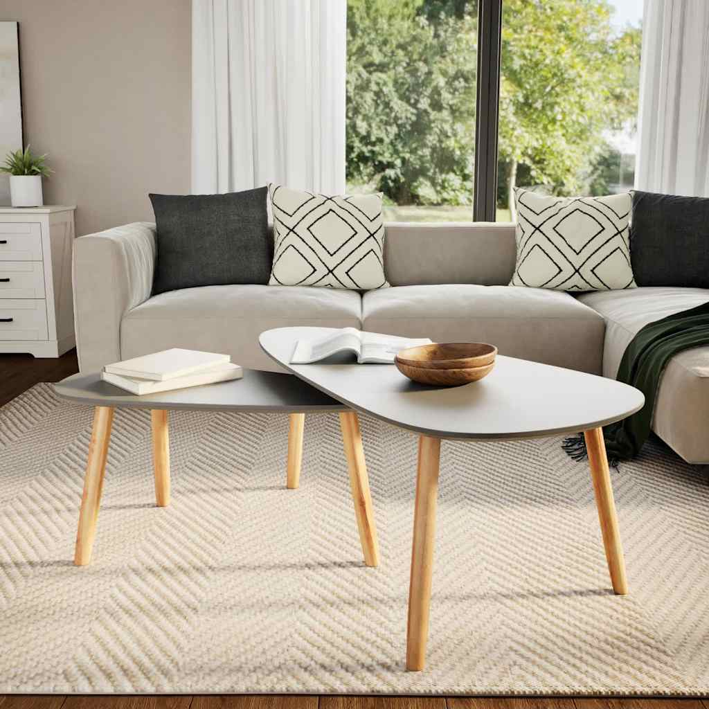 Coffee tables 2 pcs. Gray pine solid wood