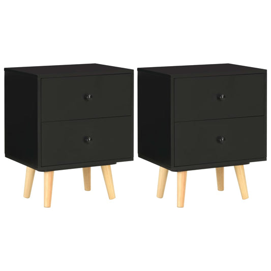 Tables de chevet, lot de 2, noir, 40 x 30 x 50 cm, pin massif