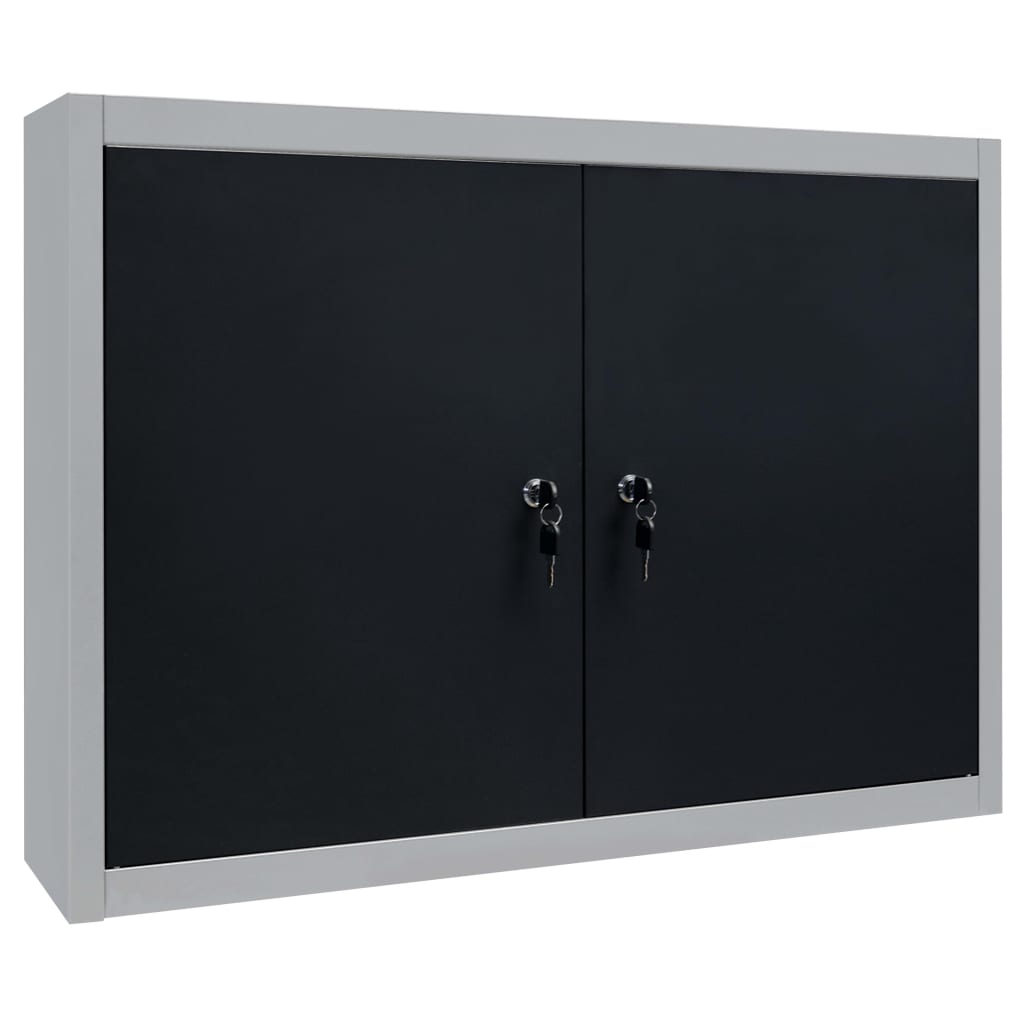 Wall-mounted tool cabinet, industrial style, metal, grey and black