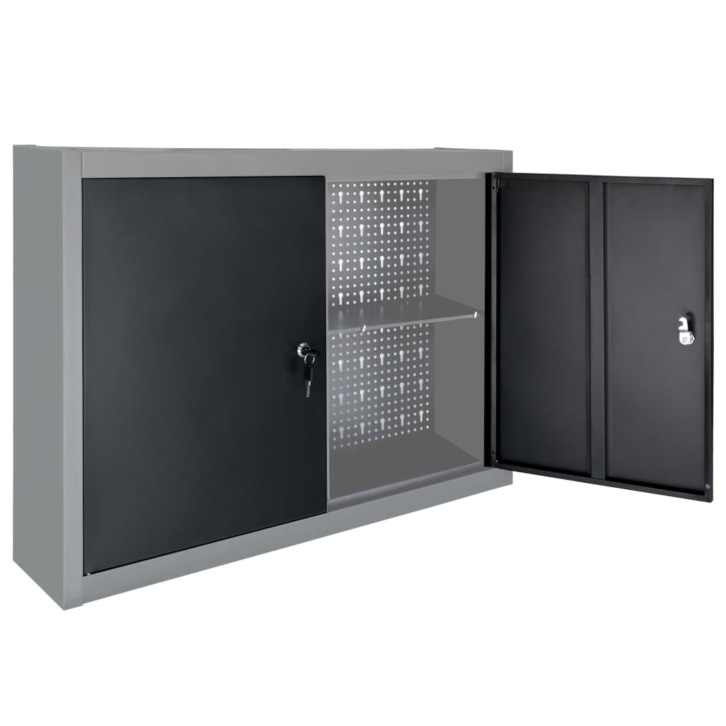 Wall-mounted tool cabinet, industrial style, metal, grey and black