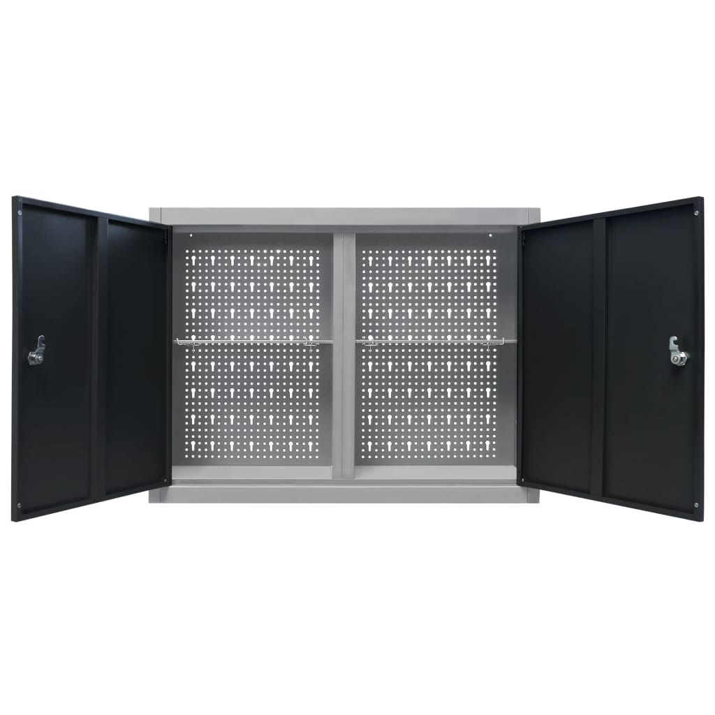 Wall-mounted tool cabinet, industrial style, metal, grey and black