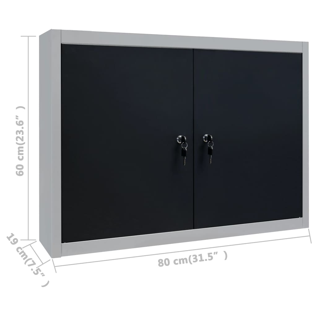 Wall-mounted tool cabinet, industrial style, metal, grey and black