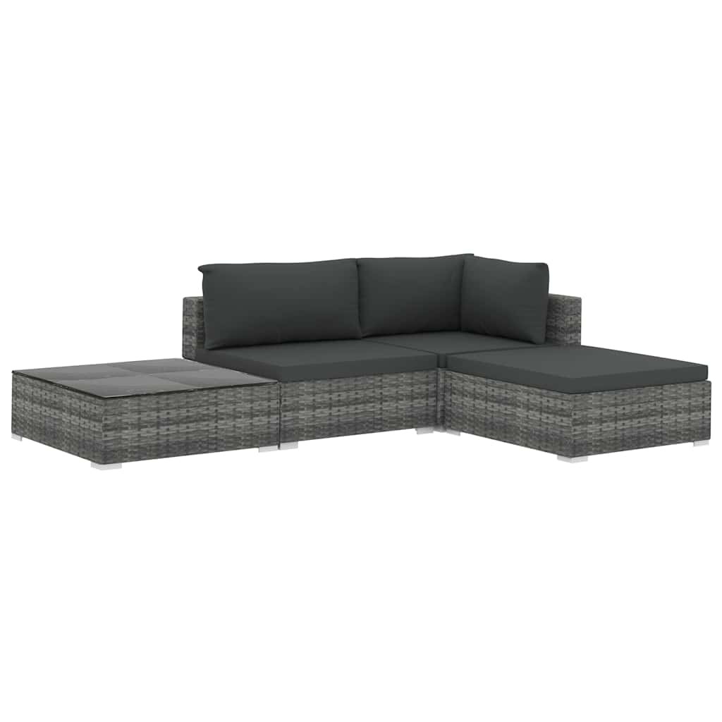 4-tlg. Garten-Lounge-Set mit Auflagen Poly Rattan Grau
