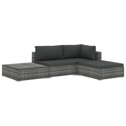 4-tlg. Garten-Lounge-Set mit Auflagen Poly Rattan Grau