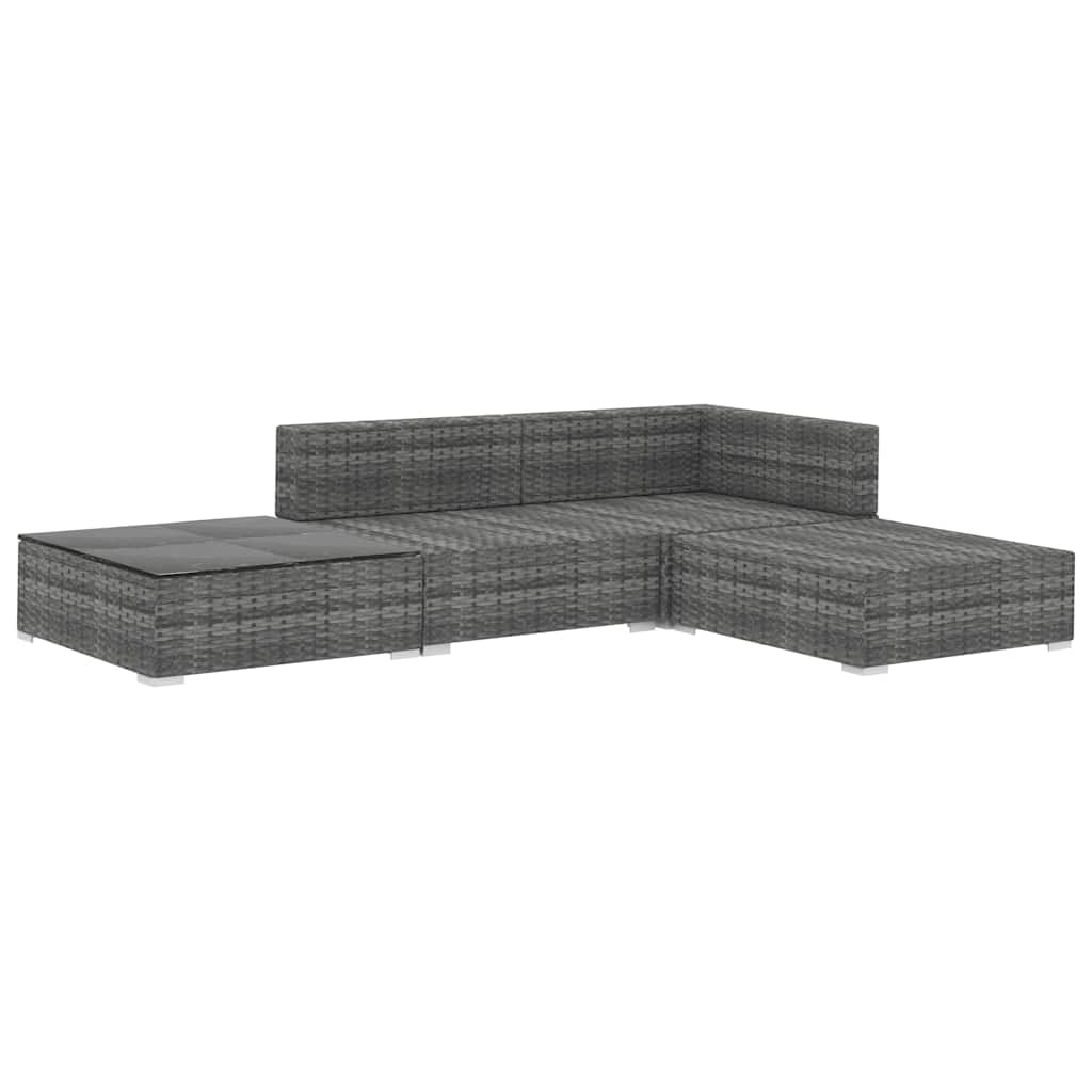 4-tlg. Garten-Lounge-Set mit Auflagen Poly Rattan Grau