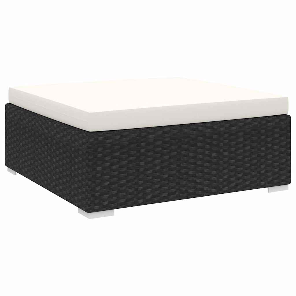 Modular-Fußhocker 1 Stk. + Auflagen Poly Rattan Schwarz