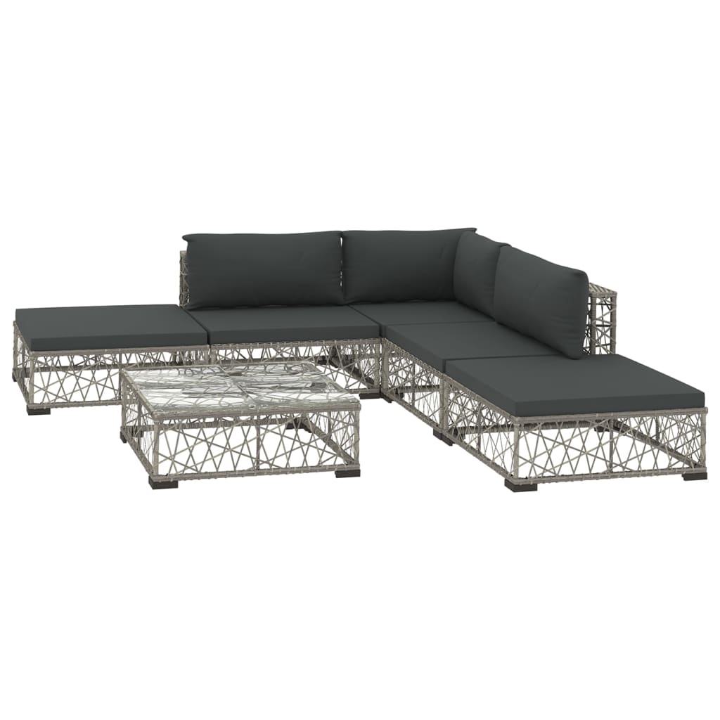 6-piece garden lounge set with cushions poly rattan grey
