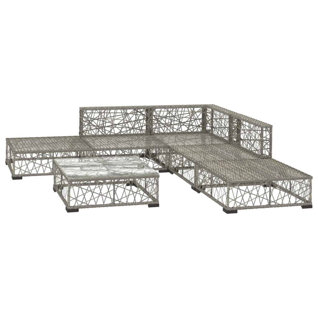 6-piece garden lounge set with cushions poly rattan grey
