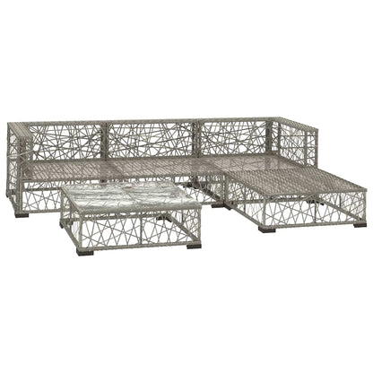 5-tlg. Garten-Lounge-Set mit Auflagen Poly Rattan Grau