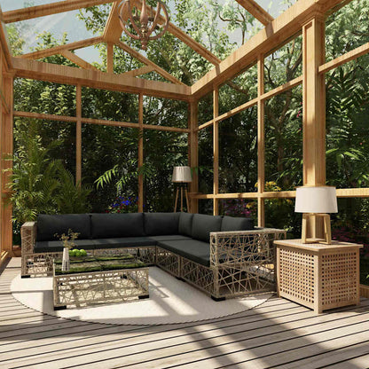 6-tlg. Garten-Lounge-Set mit Auflagen Poly Rattan Grau