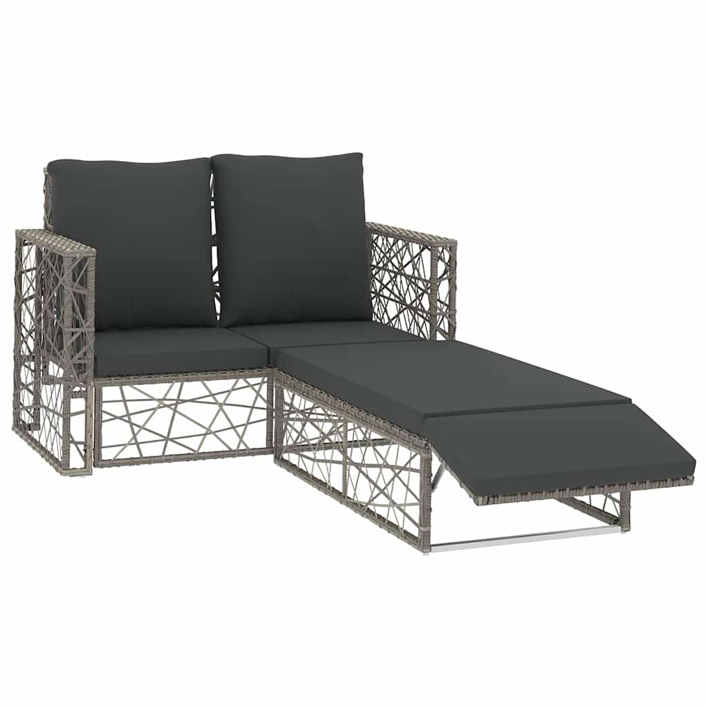 2-tlg. Garten-Lounge-Set mit Auflagen Poly Rattan Grau