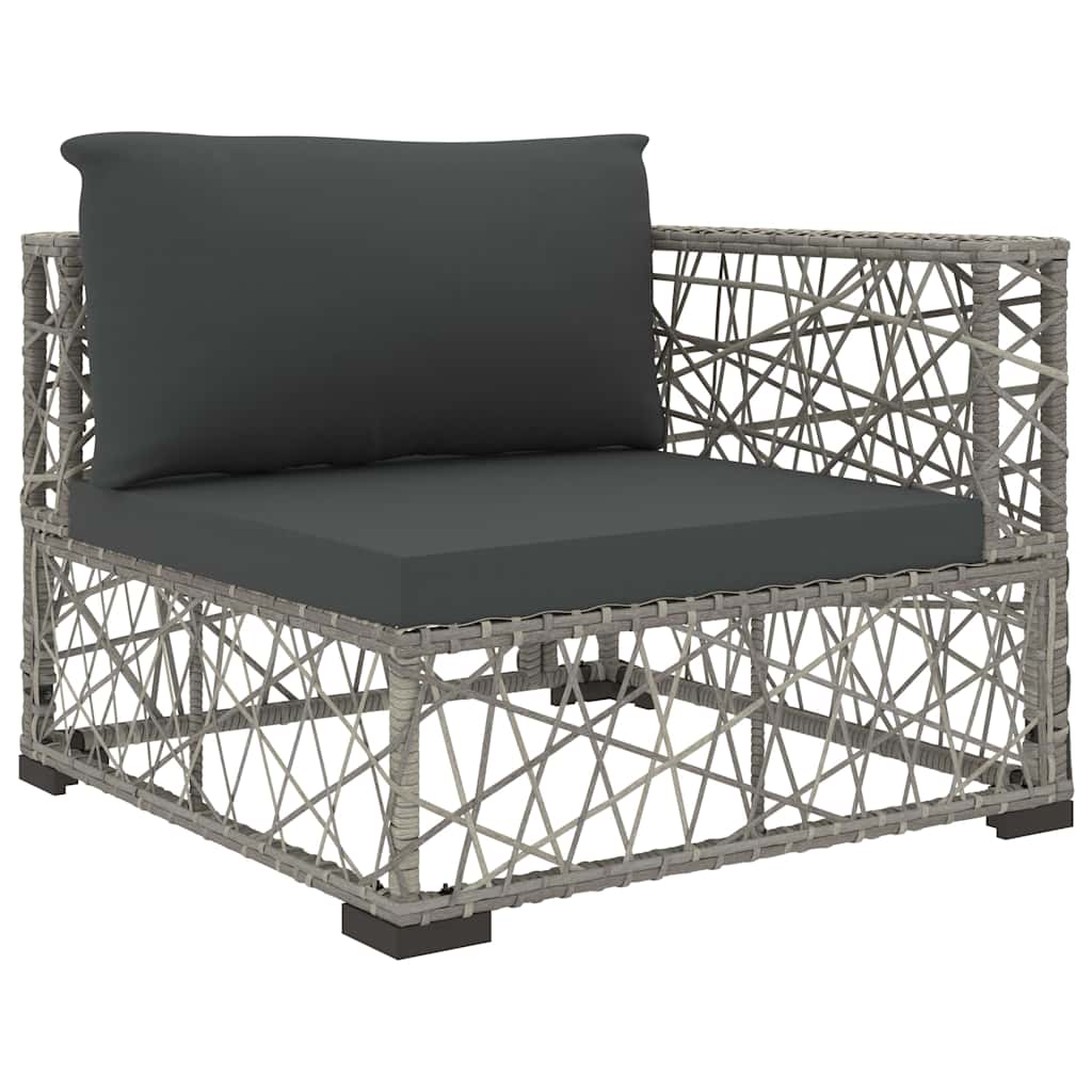 5-tlg. Garten-Lounge-Set mit Kissen Poly Rattan Grau