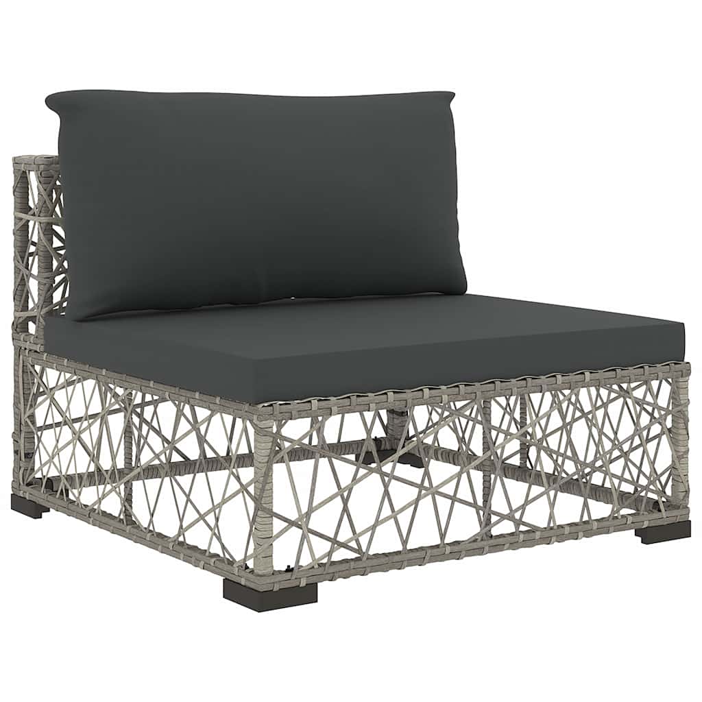 5-tlg. Garten-Lounge-Set mit Kissen Poly Rattan Grau