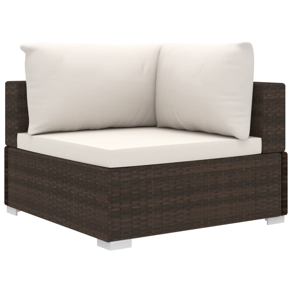 10 pièces. Salon de jardin avec coussins poly rotin marron