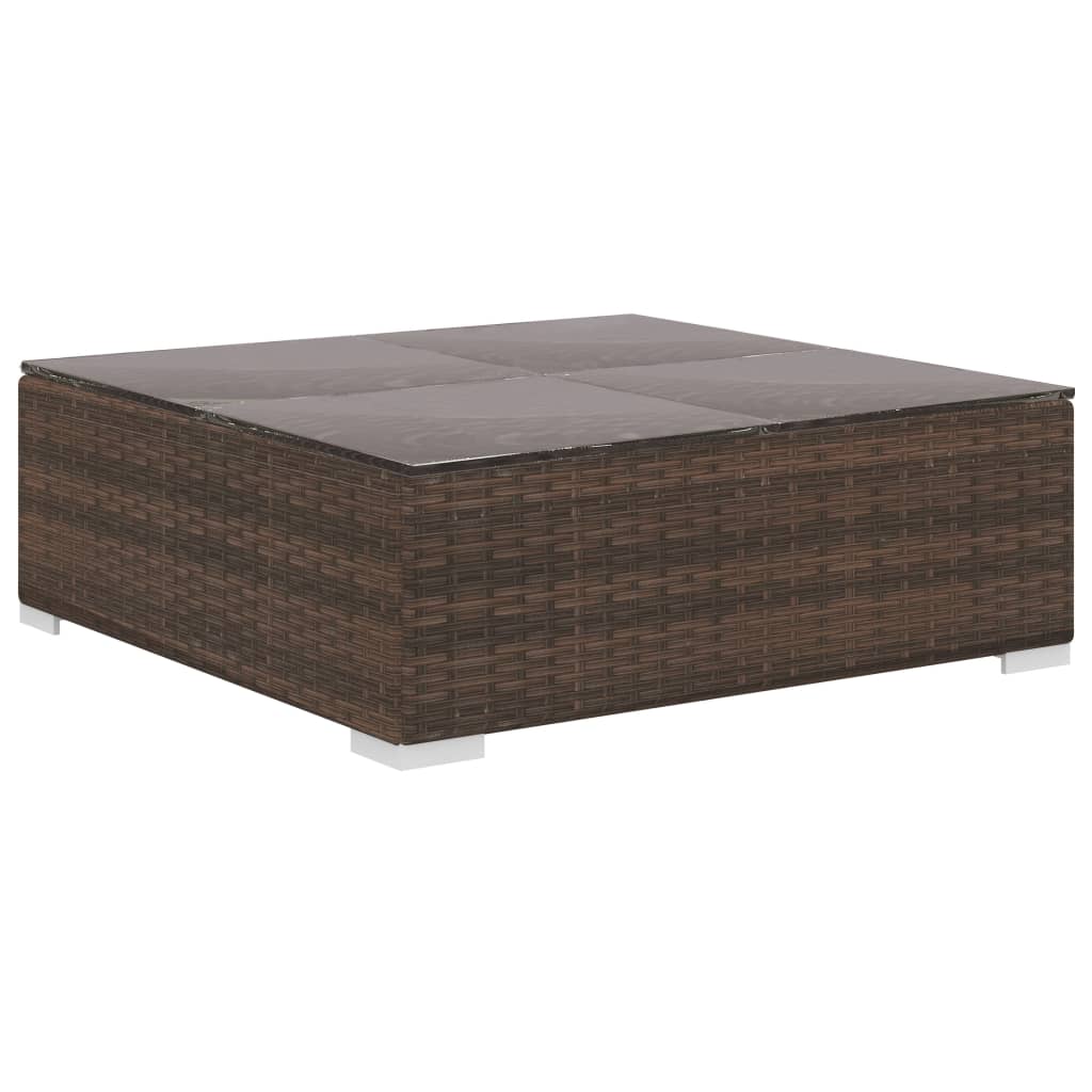 10 pièces. Salon de jardin avec coussins poly rotin marron
