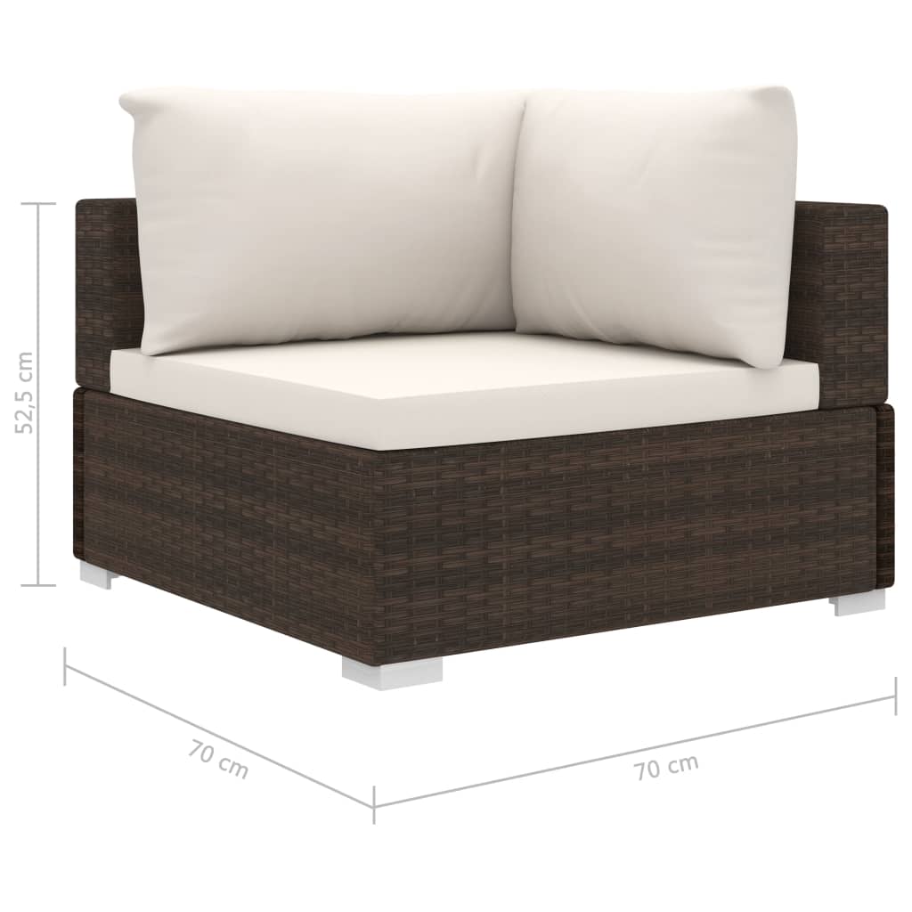 10 pièces. Salon de jardin avec coussins poly rotin marron