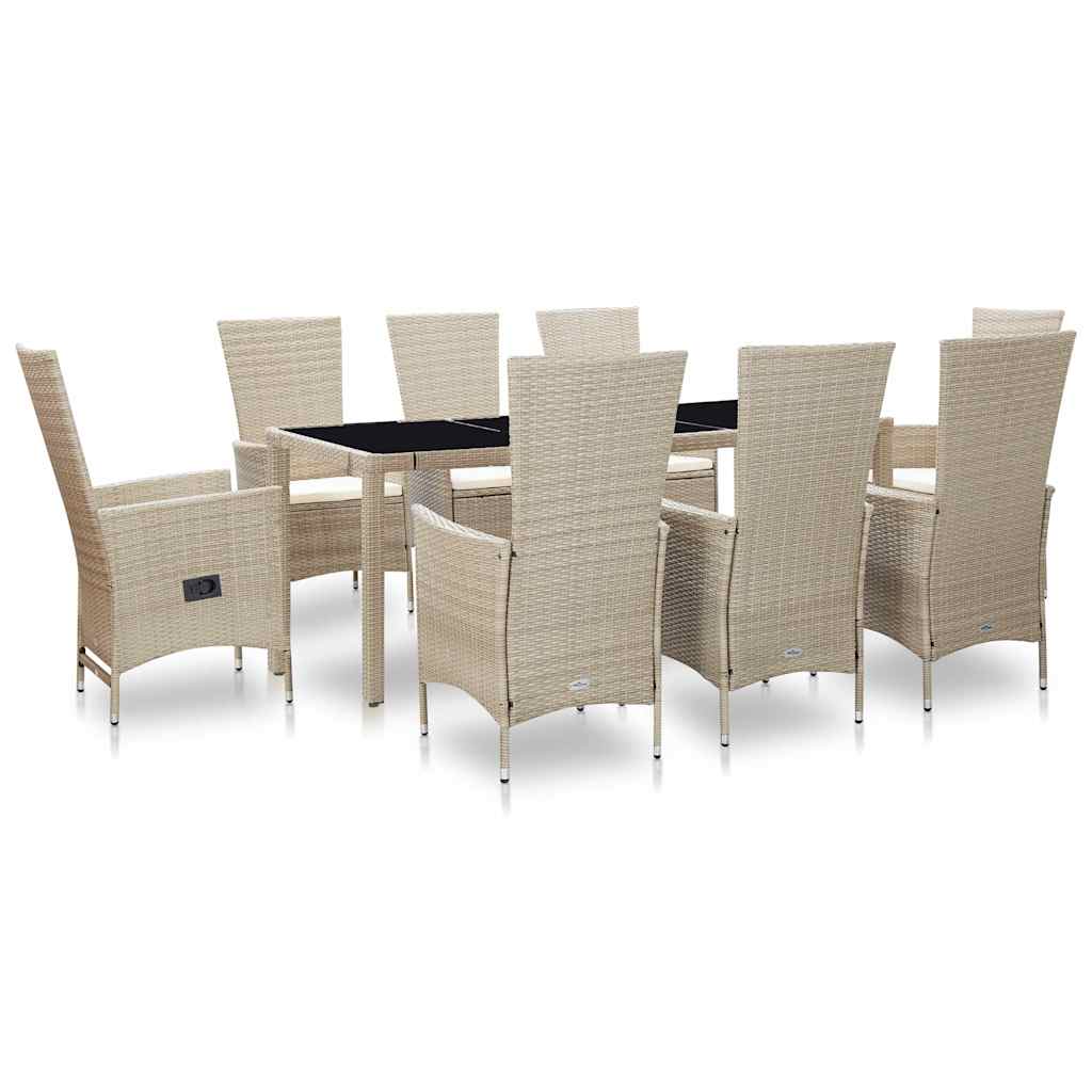9-tlg. Garten-Essgruppe mit Auflagen Poly Rattan Beige