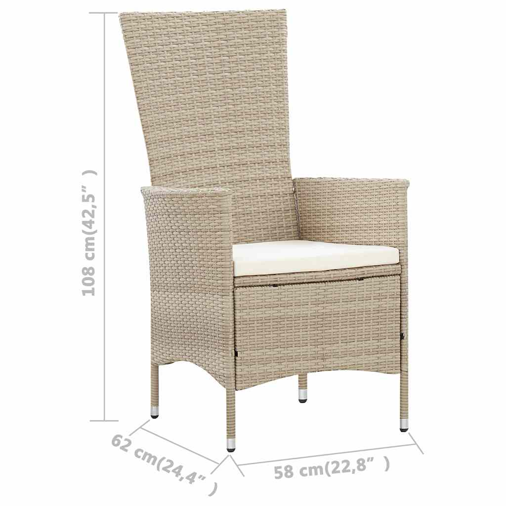 9-tlg. Garten-Essgruppe mit Auflagen Poly Rattan Beige