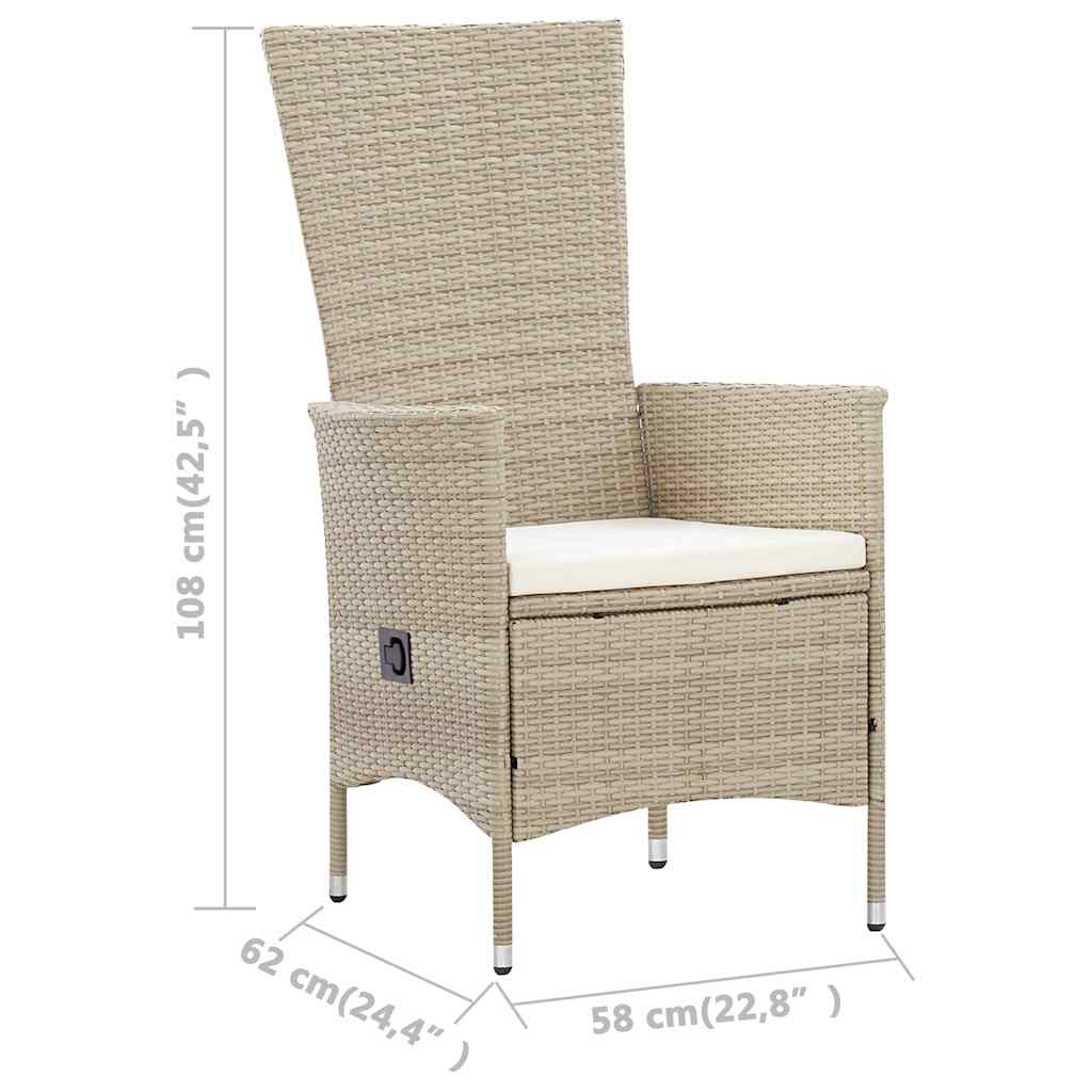 9-tlg. Garten-Essgruppe mit Auflagen Poly Rattan Beige
