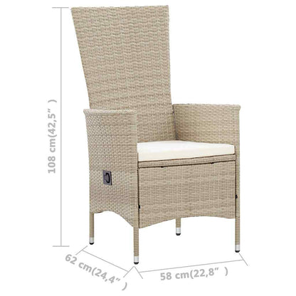 9-tlg. Garten-Essgruppe mit Auflagen Poly Rattan Beige