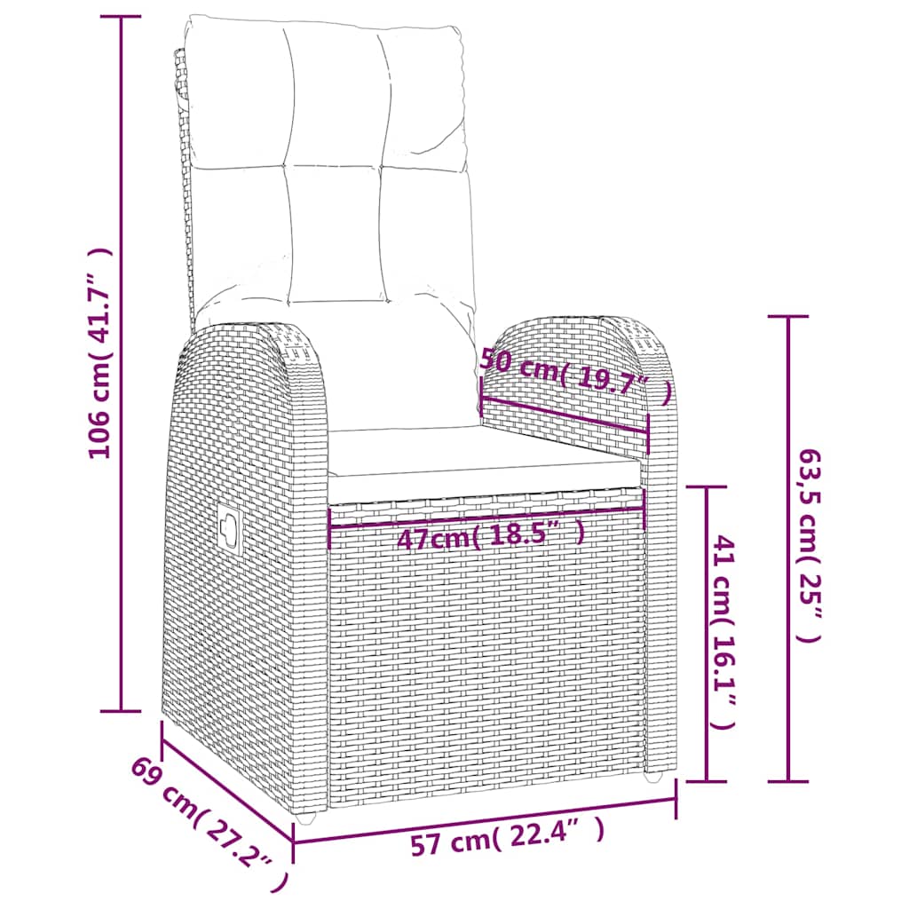 Garten-Liegestühle 2 Stk. mit Auflagen Poly Rattan Schwarz