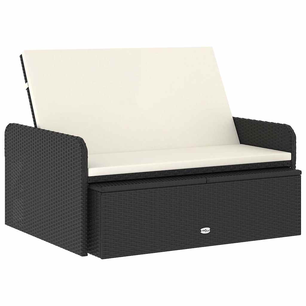 2-tlg. Garten-Lounge-Set mit Auflagen Poly Rattan Schwarz