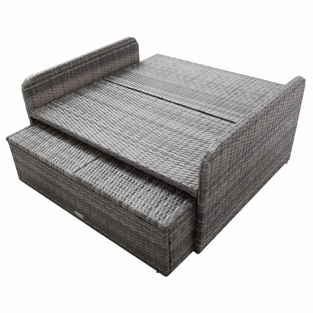 2-tlg. Garten-Lounge-Set mit Auflagen Poly Rattan Grau