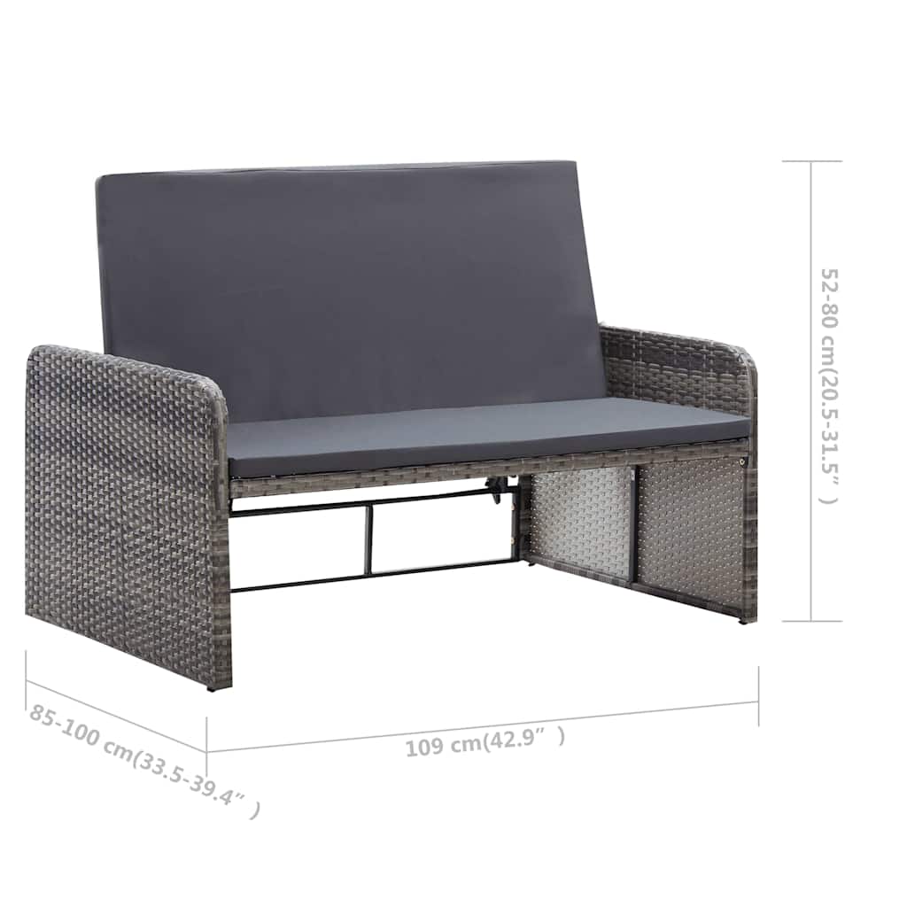 2-tlg. Garten-Lounge-Set mit Auflagen Poly Rattan Grau