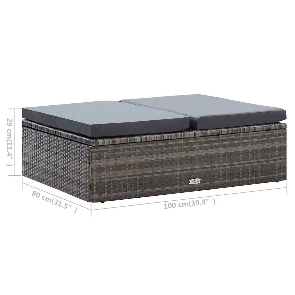 2-tlg. Garten-Lounge-Set mit Auflagen Poly Rattan Grau