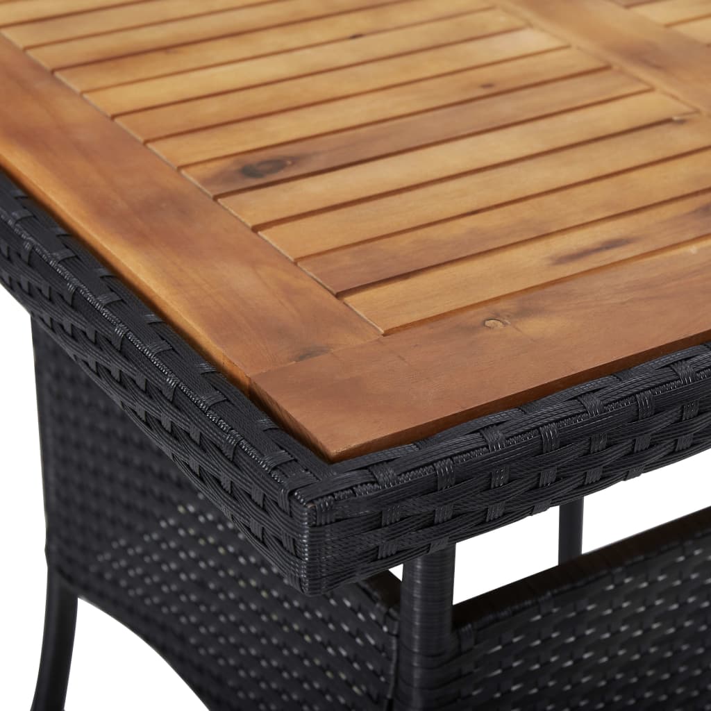 Table à manger de jardin en polyrotin noir et bois d'acacia massif