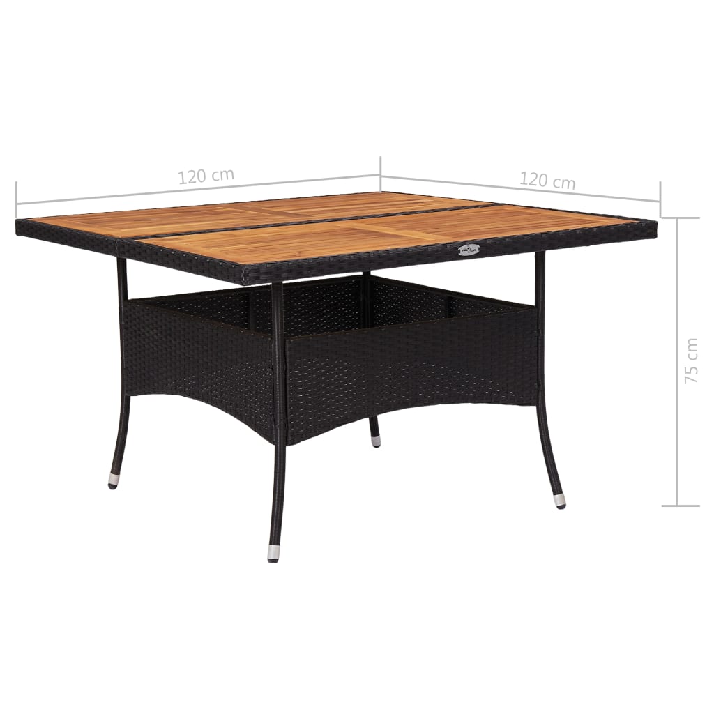 Table à manger de jardin en polyrotin noir et bois d'acacia massif