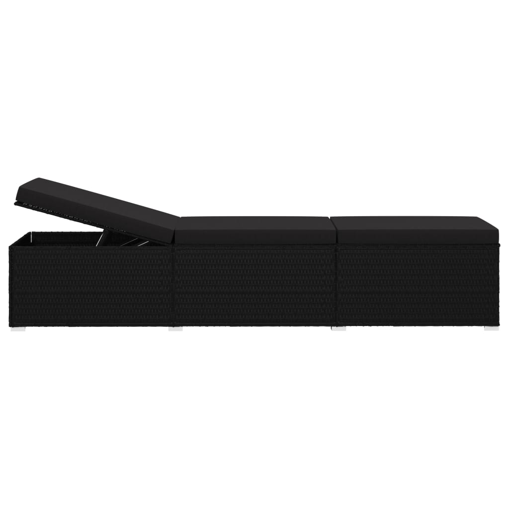 Bain de soleil avec coussin poly rotin noir