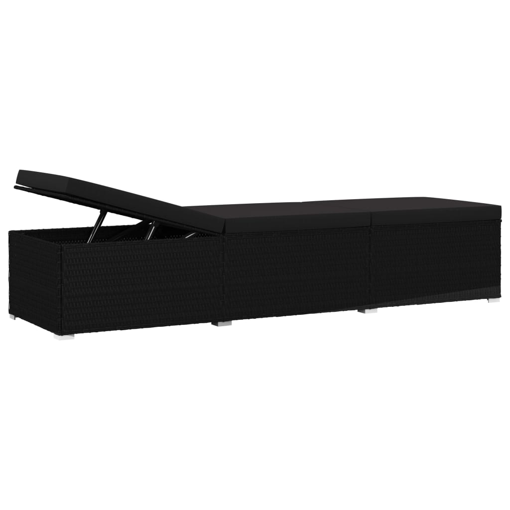 Bain de soleil avec coussin poly rotin noir