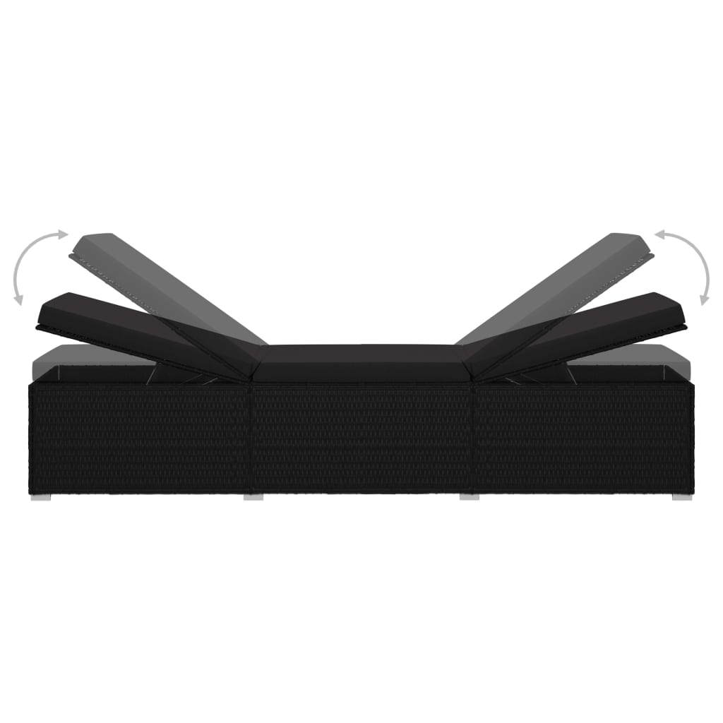 Bain de soleil avec coussin poly rotin noir