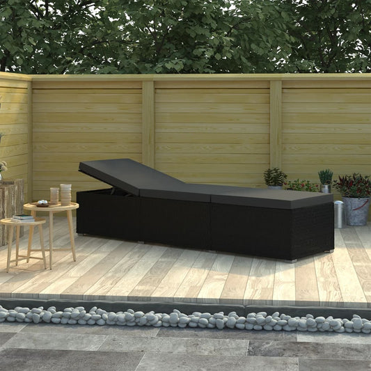 Bain de soleil avec coussin poly rotin noir