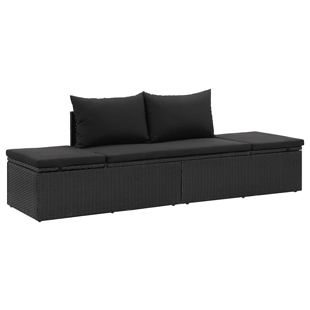 Bain de soleil avec coussin poly rotin noir